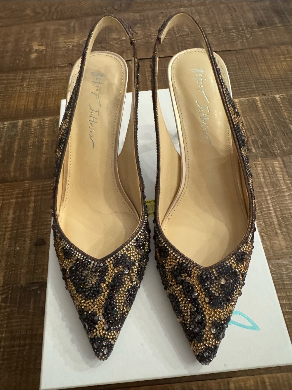 Brown Beaded Leopard-Print Slingback Heels Size 7.5 EUC